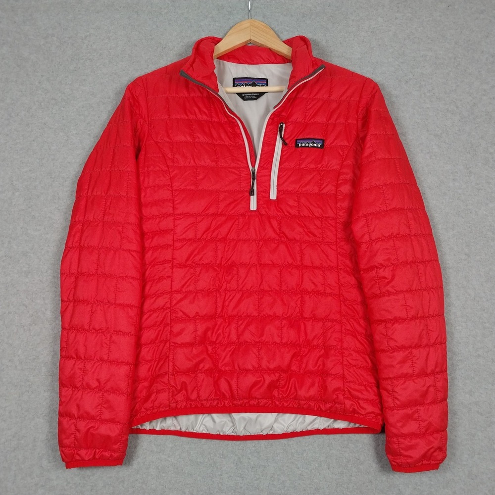 Patagonia Nano Puff Womens Small Red Pullover Primaloft Insualted 1/4 Zip Hiking